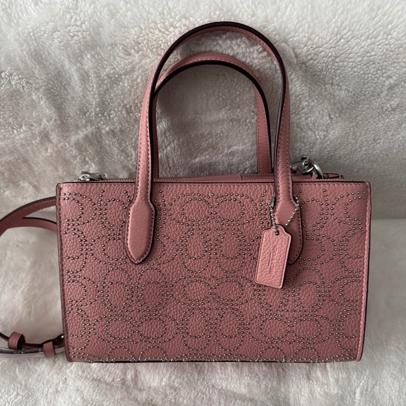 Coach Nina Small Tote Bag With Signature Rivets Silver / Pink Petal - Picture 1 of 10